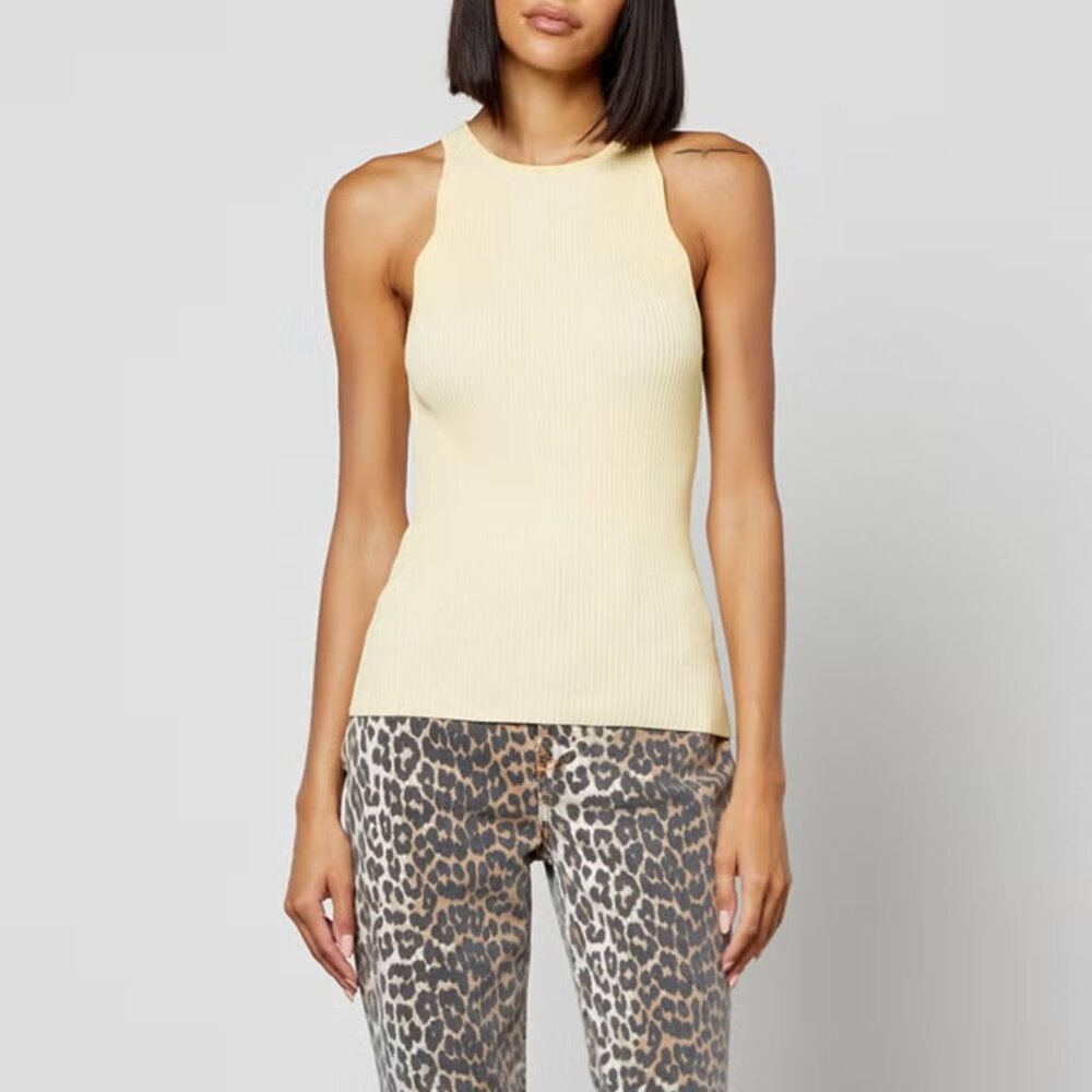 GANNI | Scallop Detail Ribbed Sleeveless Top in Butter Yellow
